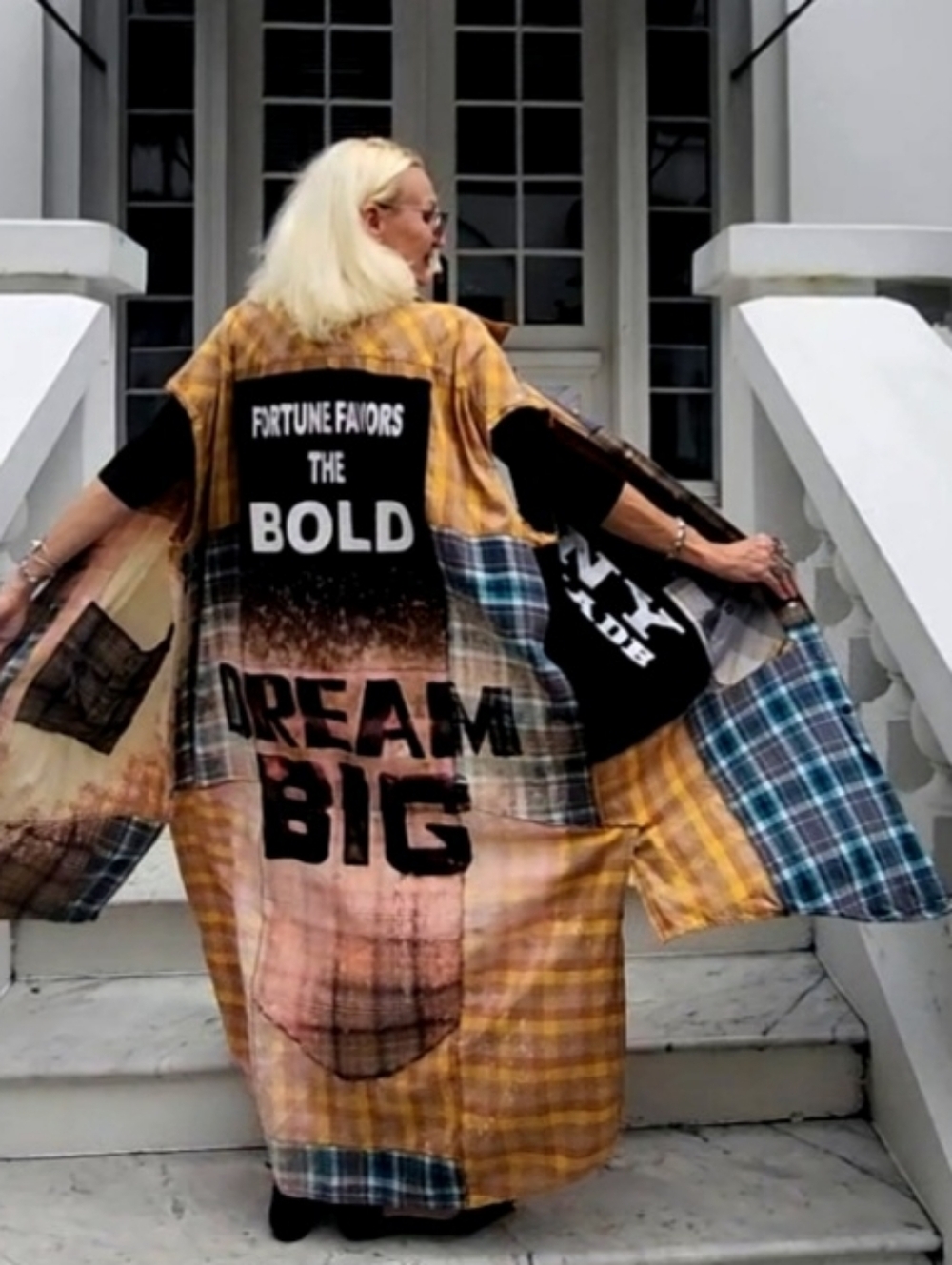 Designer Upcycled Kimono Duster Buttondown Flannel Top European Cotton Graphic